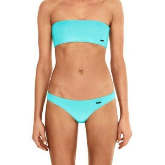 NWT! TRIANGL Swimwear Teal Velvet Finish Bandeau Bikini, Size S 👙 - Picture 1 of 8